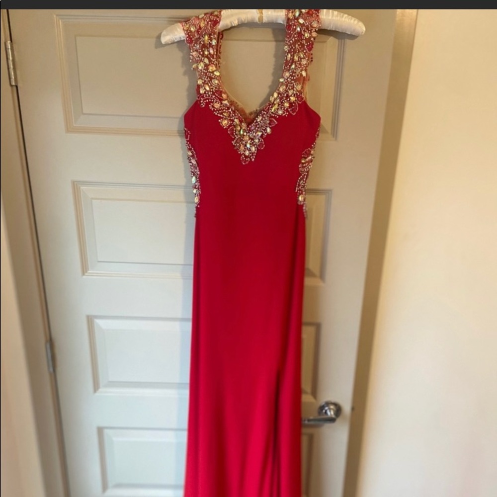 Tony Bowls Red Evening Gown. This is a beautiful pageant or prom dress!